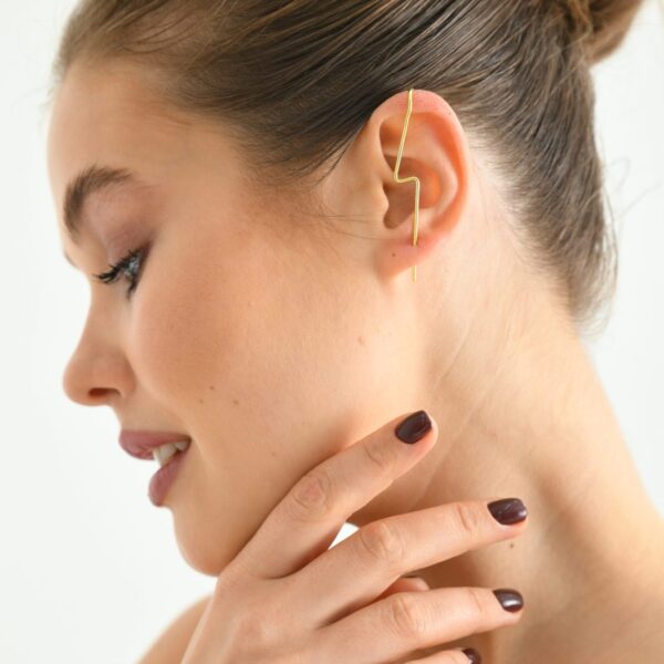 14K Gold Modern Zigzag Ear Climber Earrings
