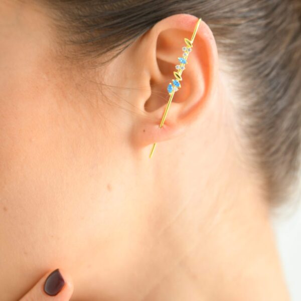 14K Gold Natural Aquamarine & Lab Grown Diamond Ear Climber